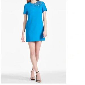 Sachin & Babi Lauren Azure Blue Rhinestone Short Sleeve Dress